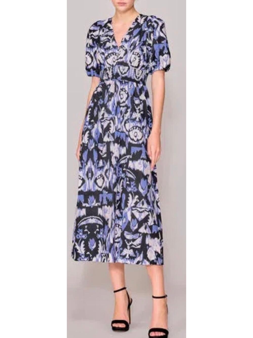 Melloday Women's V-Neck Smocked Waist Midi Dress Festival Resortwear Size XL
